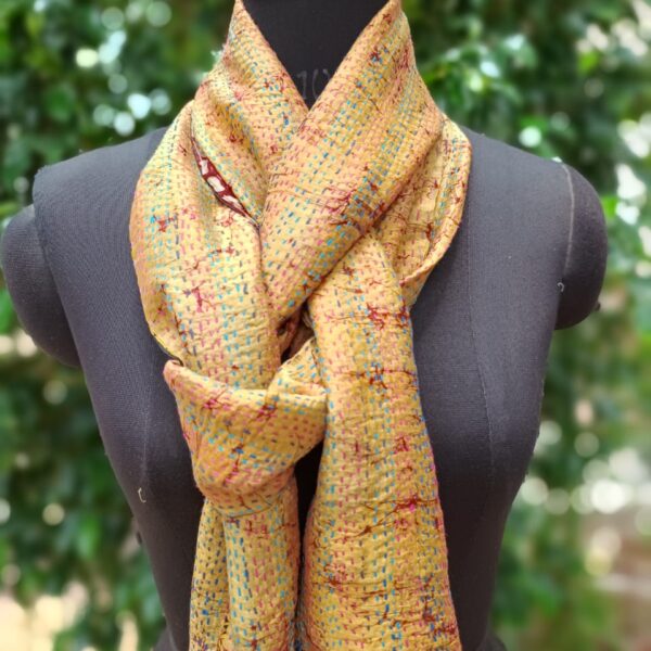 Kantha hand stitch super fine stitch Silk Stole Reversible - Design 19