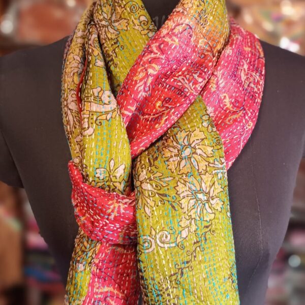 Kantha hand stitch super fine stitch Silk Stole Reversible - Design 15