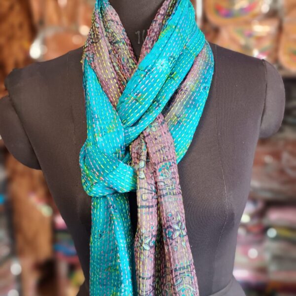 Kantha hand stitch super fine stitch Silk Stole Reversible - Design 12