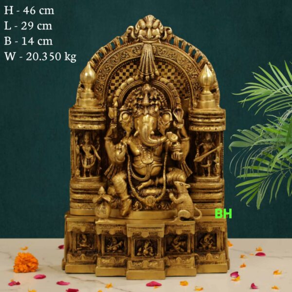 18" BRASS GANESH STATUE WITH RIDDHI SIDDHI