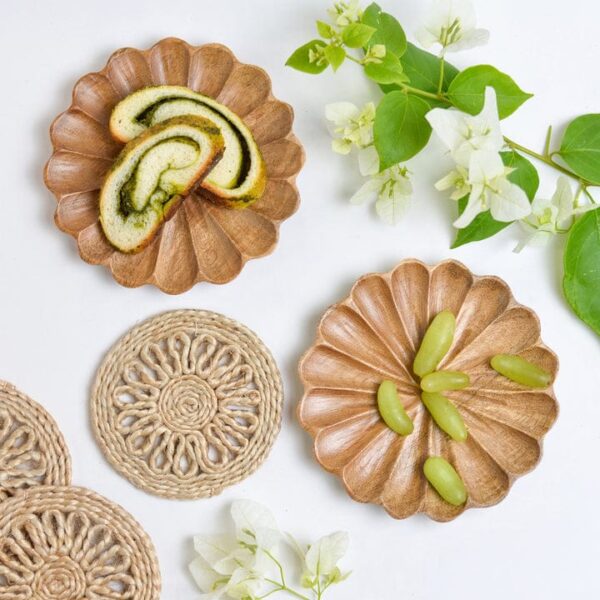 Handcrafted Wooden Flower Design Plates