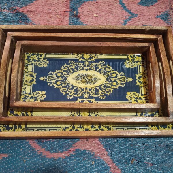 Wooden 3 Tray set With Resin Coating - Design 2