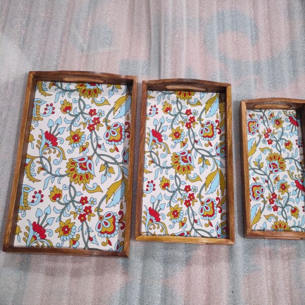 Wooden 3 Tray set With Resin Coating - Design 1