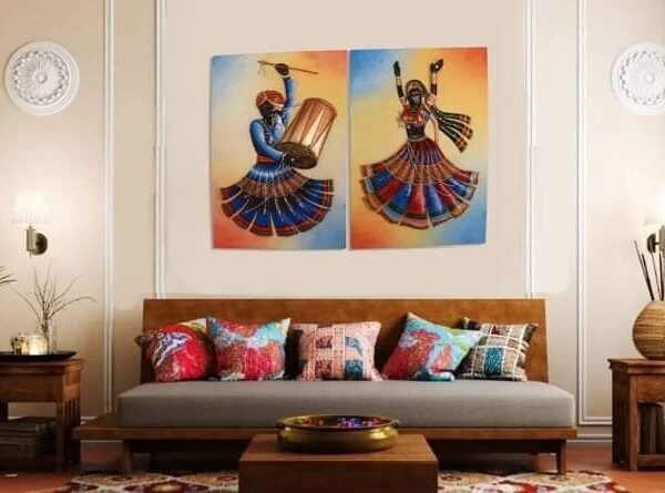 Rajastani Dancing couple mixed media wall hanging