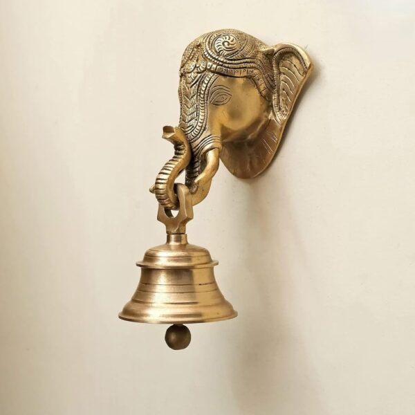 Brass Elephant mask with bell / wall hanging
