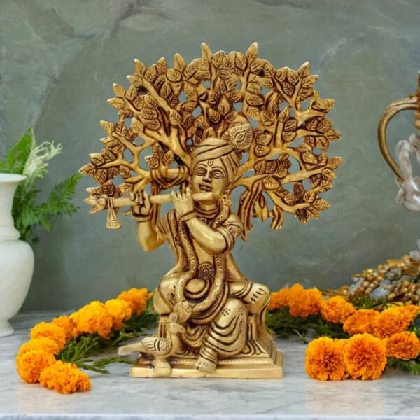 Krishna sitting under tree and playing Flute