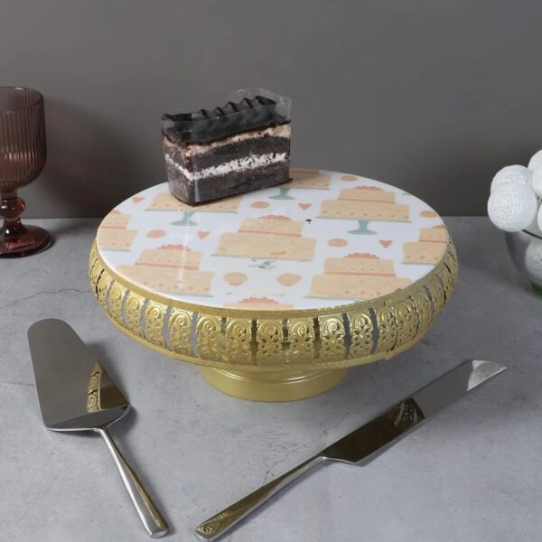 Metal & Meena Cake Platter With Knife & Server - Design 2