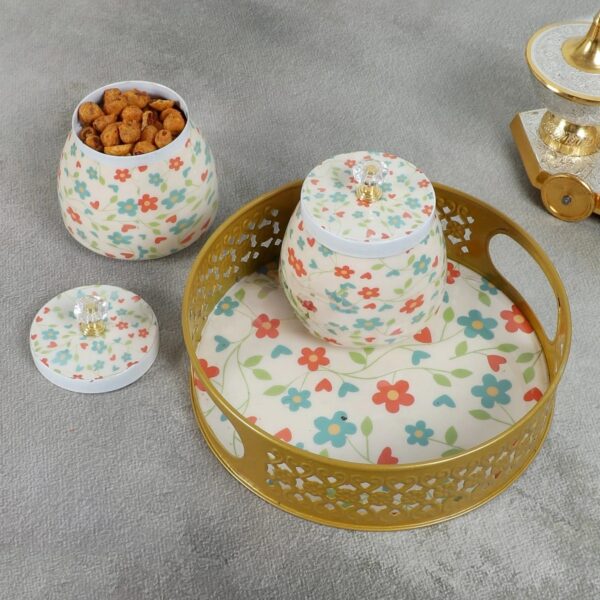 Round Meena Basket With Jars Set of 3 - Design 4