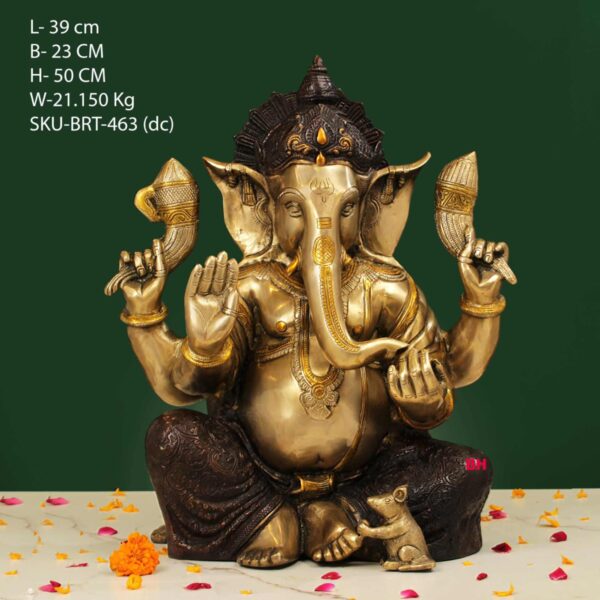 18" BRASS SITTING GANESHA BLACK & GOLDEN FINISH