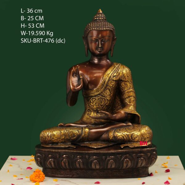 21" BRASS SITTING BUDDHA BLACK & GOLDEN FINISH