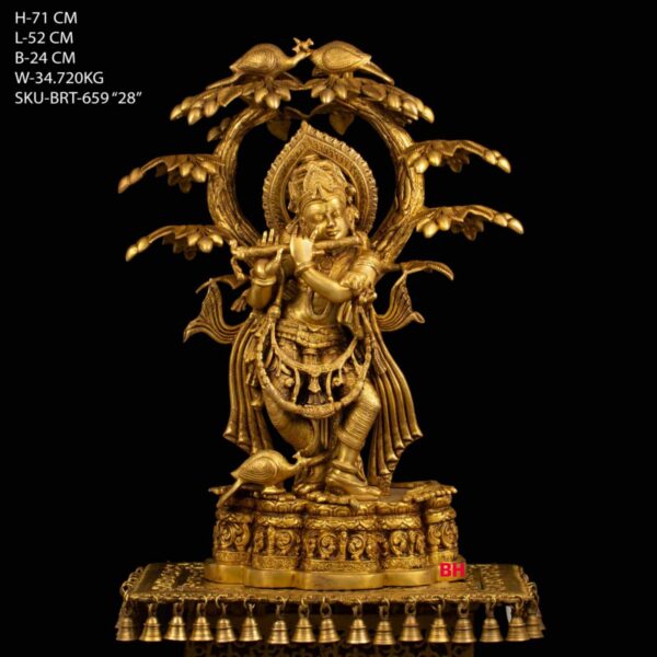 29" BRASS BIG KRISHNA WITH TREE STATUE