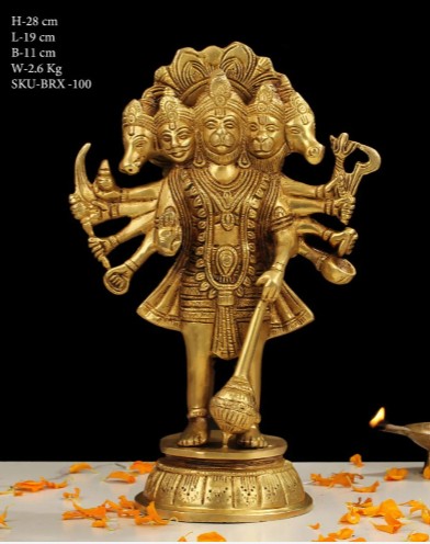 10" Brass FIVE FACE HANUMAN STANDING