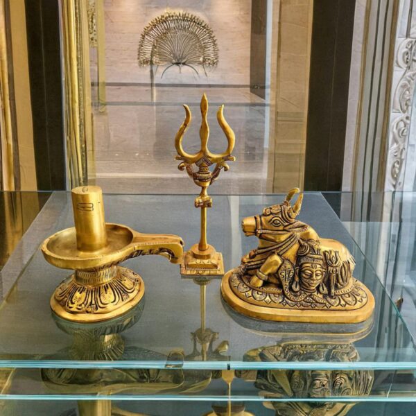 Brass Shivlingam, Trishul with Damru & Nandi