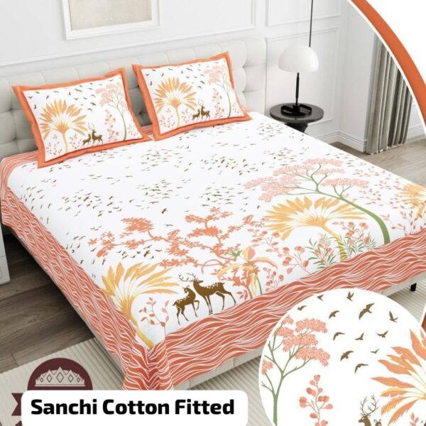 SANCHI PURE COTTON KING SIZE FITTED BEDSHEET - Design 12