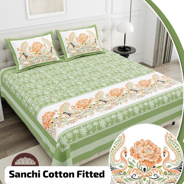 SANCHI PURE COTTON KING SIZE FITTED BEDSHEET - Design 14