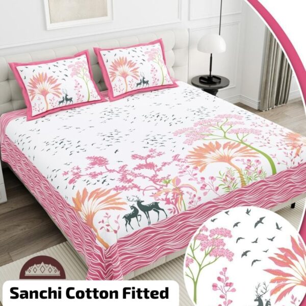 SANCHI PURE COTTON KING SIZE FITTED BEDSHEET - Design 4