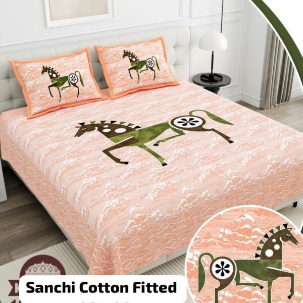 SANCHI PURE COTTON KING SIZE FITTED BEDSHEET - Design 5