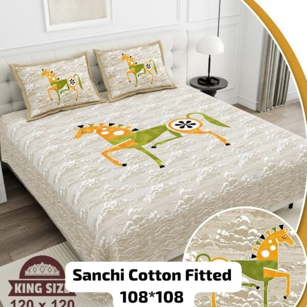 SANCHI PURE COTTON KING SIZE FITTED BEDSHEET - Design 7