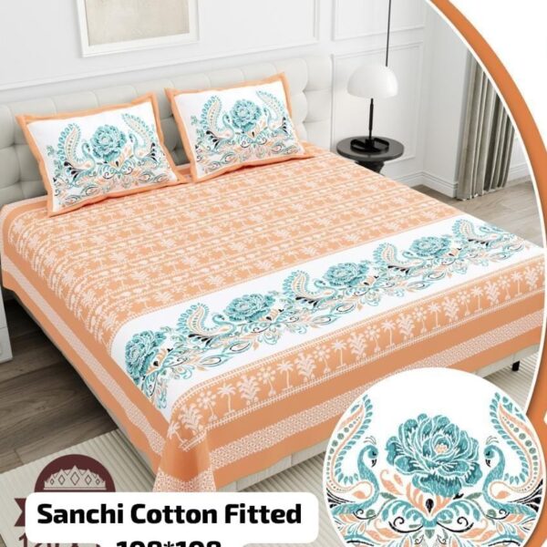 SANCHI PURE COTTON KING SIZE FITTED BEDSHEET - Design 9