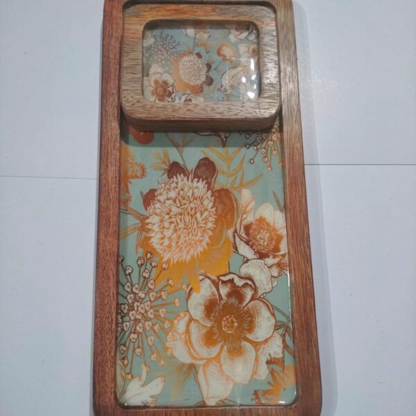 Rectangular Wooden Platter with Mini Dip Platter - Design 7