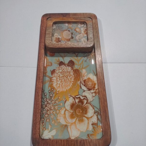 Rectangular Wooden Platter with Mini Dip Platter - Design 6