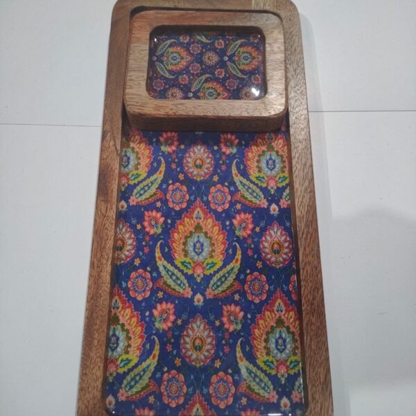 Rectangular Wooden Platter with Mini Dip Platter - Design 5