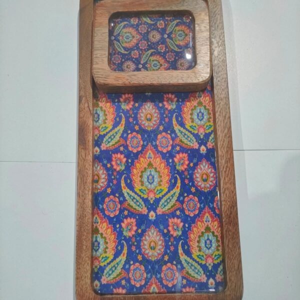 Rectangular Wooden Platter with Mini Dip Platter - Design 4