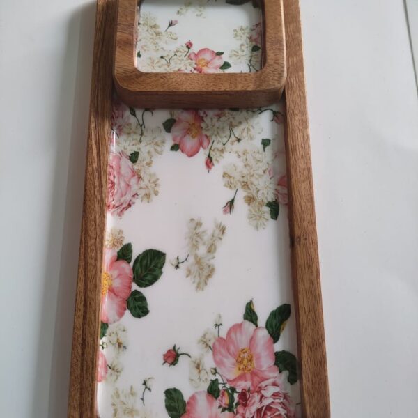 Rectangular Wooden Platter with Mini Dip Platter - Design 3