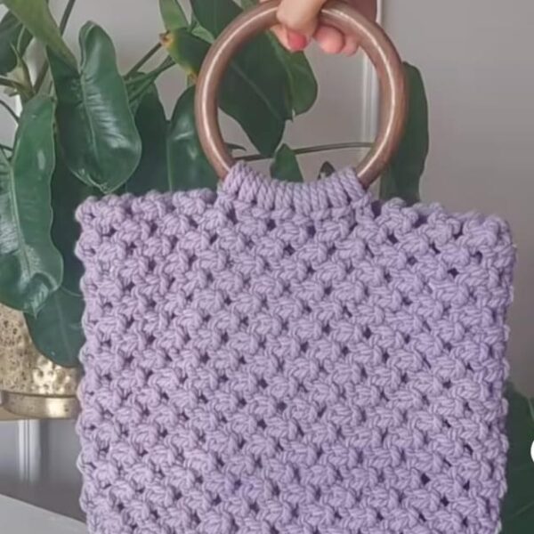 Macrame bag with Wooden Handle - Design 6