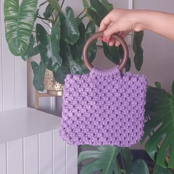 Macrame bag with Wooden Handle - Design 5