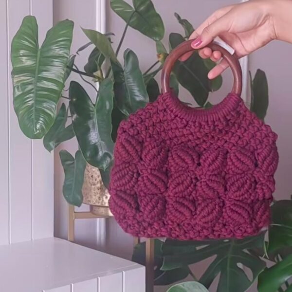 Macrame bag with Wooden Handle - Design 3