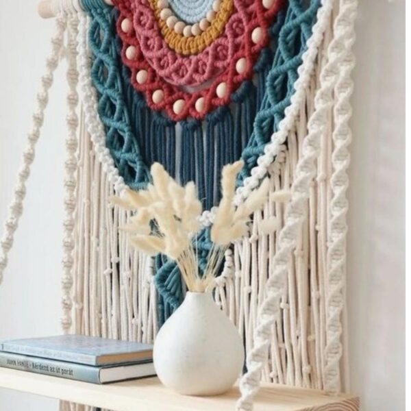 Macrame Inverted rainbow with shelf wall hanging