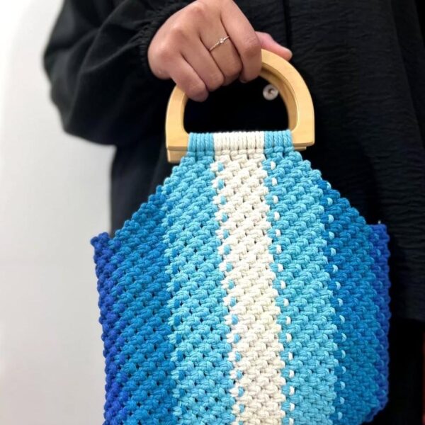 Macrame Handbag with wooden handle.
