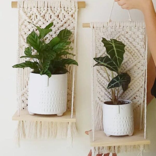 Macrame Floating shelf with wall Hanging