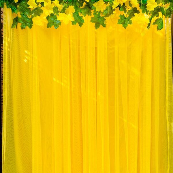 Yellow curtain with maple hangers