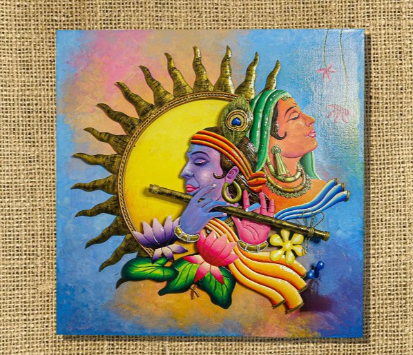 Radha-Krishna mixed media wall Decor