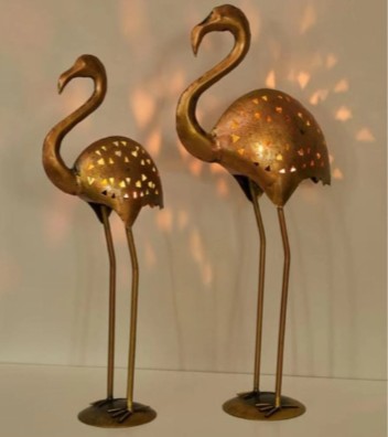 METAL FLAMINGO CANDLE HOLDER SET OF 2
