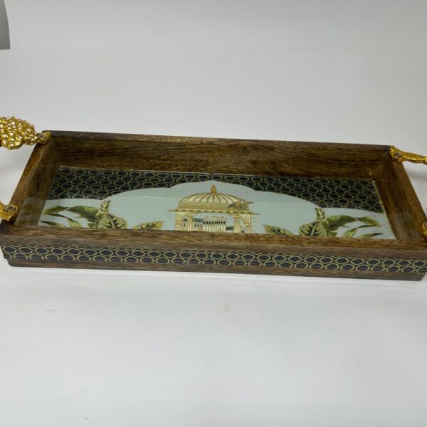 Stylish Mango-Wood Tray With Metal Handle