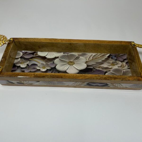 Stylish Mango-Wood Tray With Metal Handle