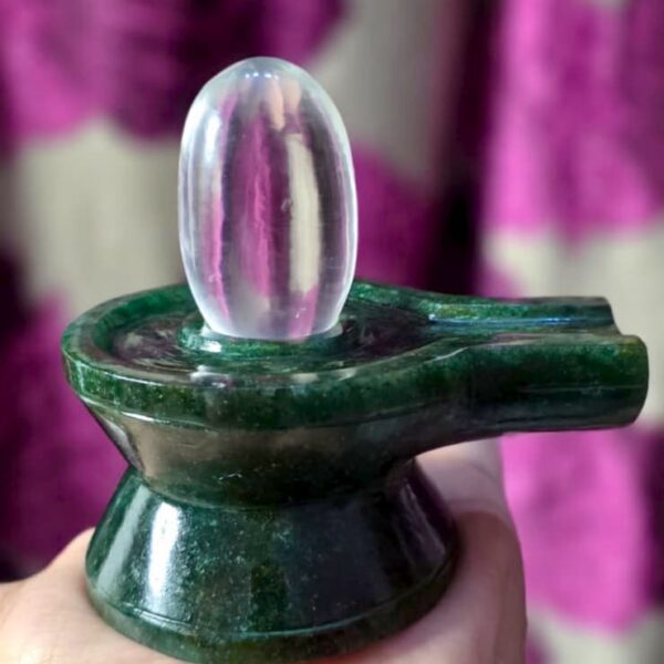 Gem Stone / Belgium Shiv lingam with Green Jade Jalandhara