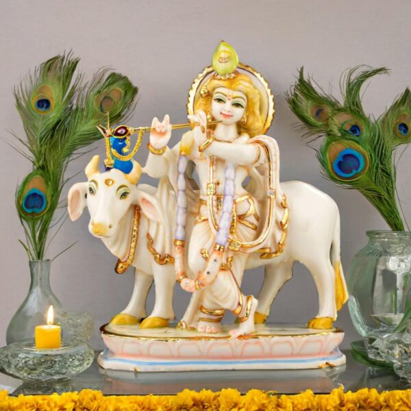 Marble Look Krishna with cow